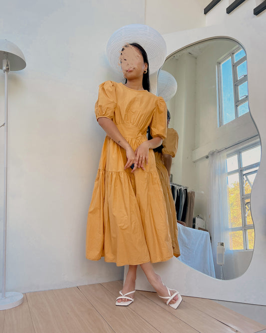 yellow tiered maxi dress