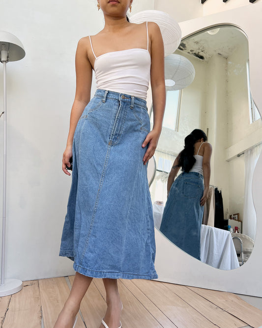 denim a-line midi skirt (V15)