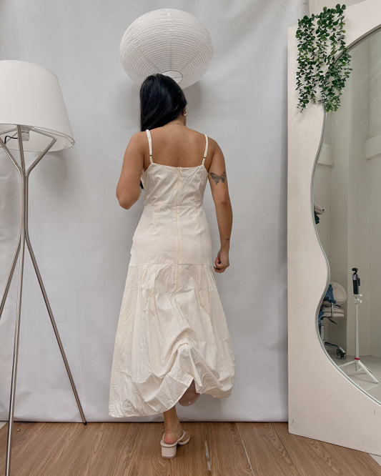 Nylon double lined cream fitted maxi dress