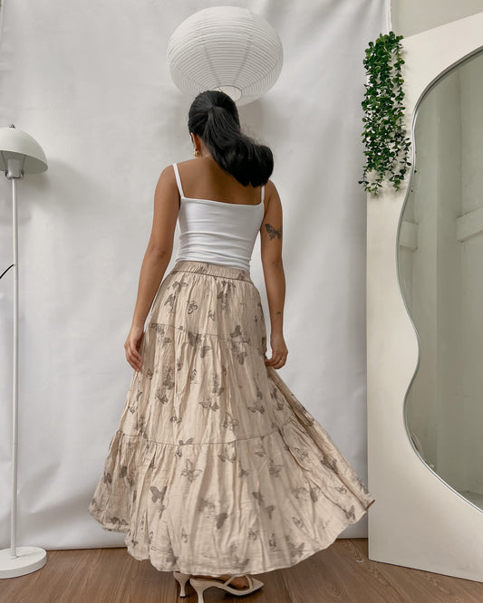 light brown floral tiered maxi skirt S1