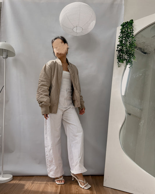UNIQLO light brown zip up puffer jacket