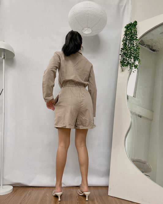 brown collared romper short