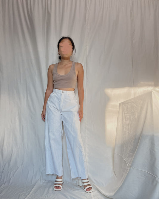 UNIQL0 denim wide leg raw hem pants (C1)
