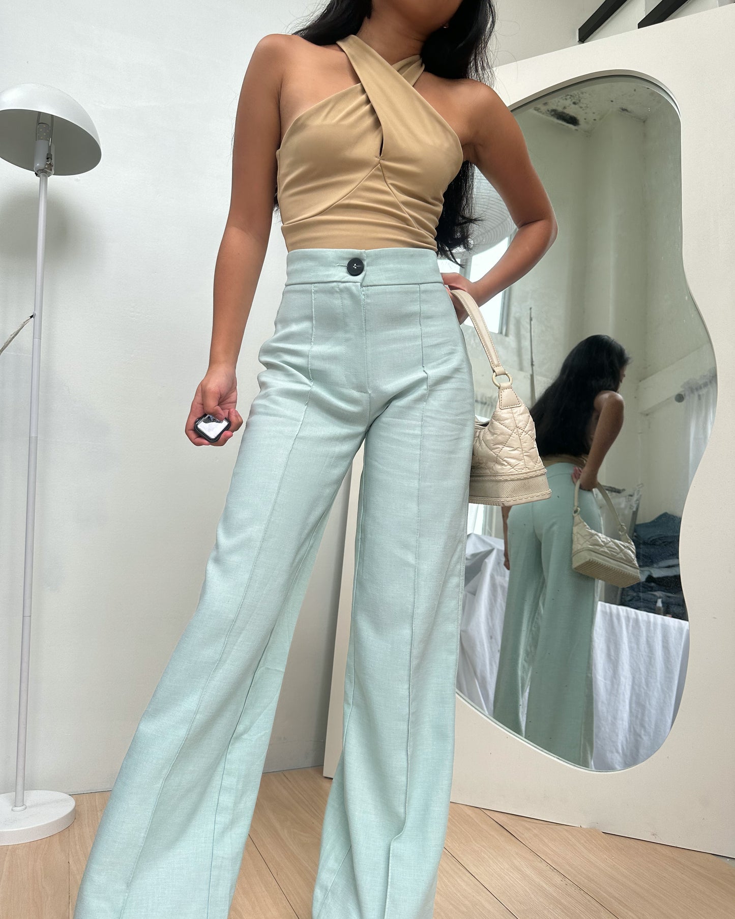 Bershka pastel mint green wide leg trousers (24-25) V8