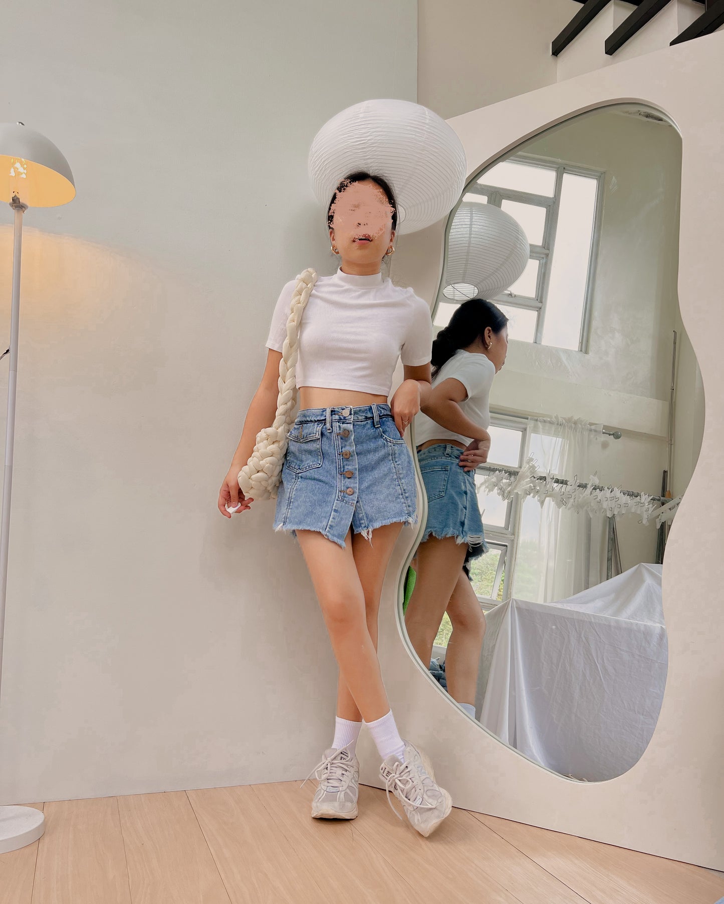 t10 denim skort with 4 metal buttons