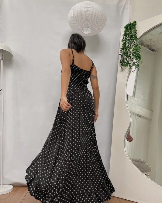 HOLLISTER Black floral print smocked maxi dress