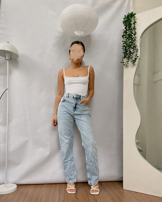 ZARA acid washed tapered denim pants F2
