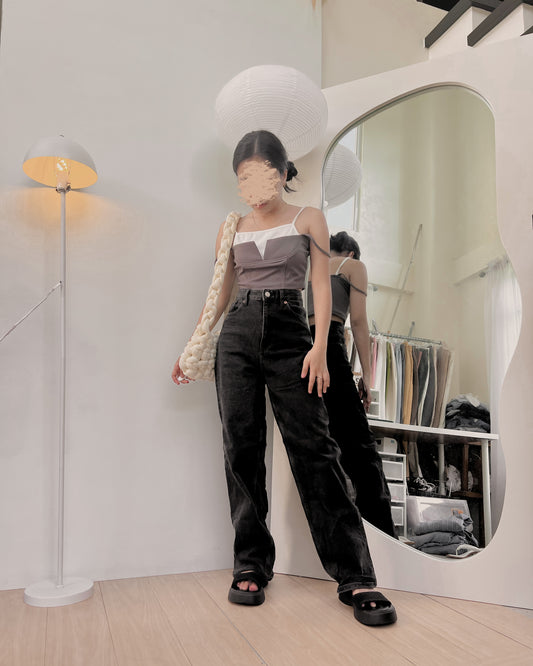 Acid washed black denim pants B57 (28-29)
