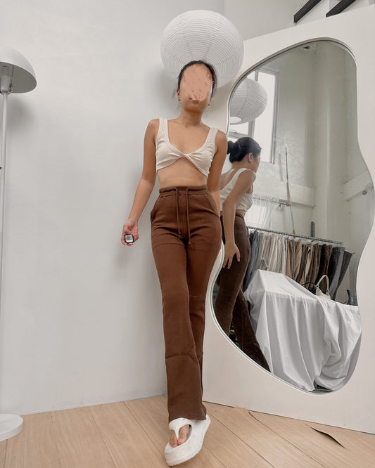 dark brown ribbed knit flare lounge pants S47 (20-24)