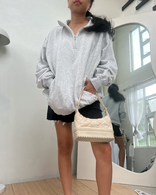 gray high quality mid zip pullover