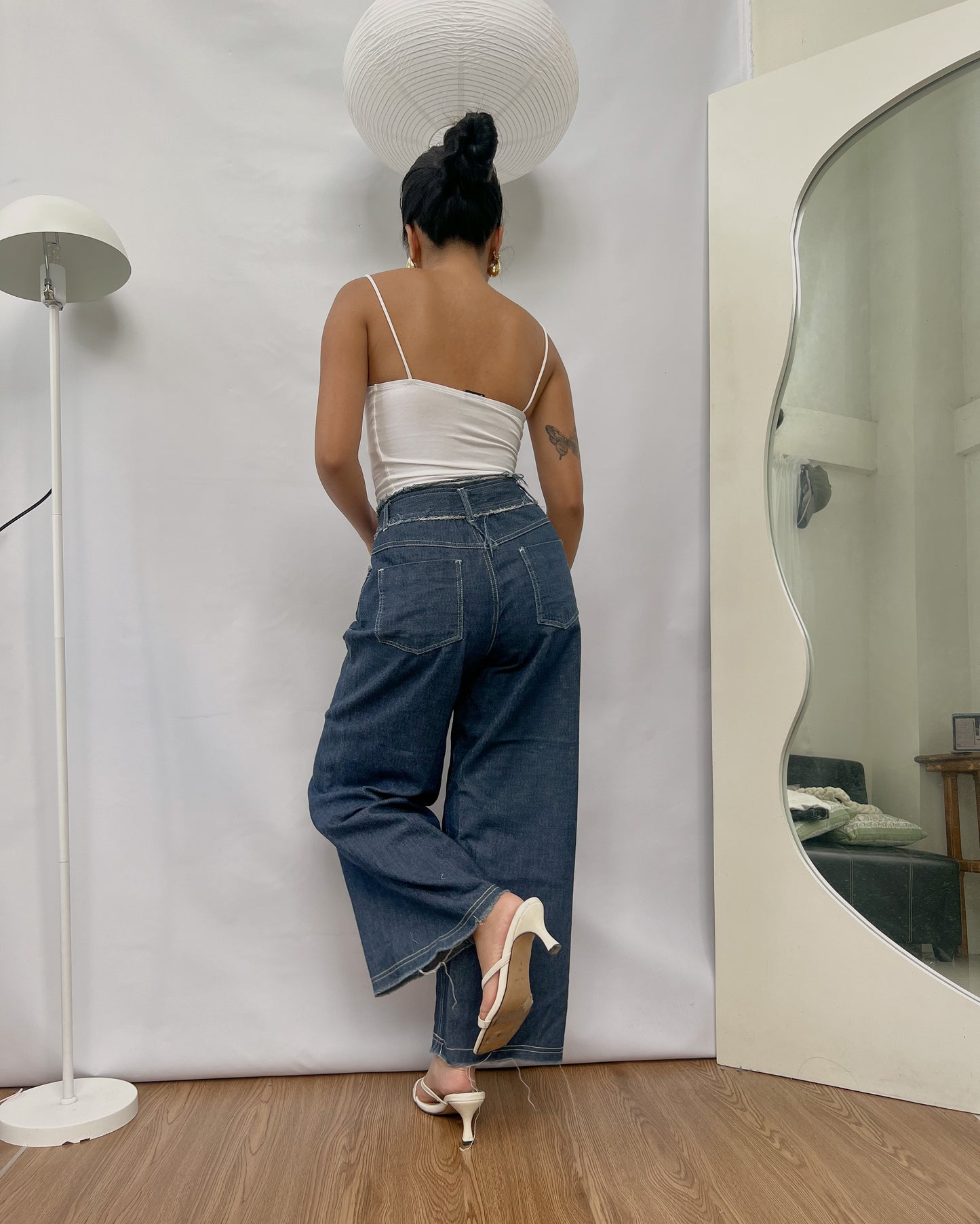 favorite soft denim raw hem wide leg pants K15