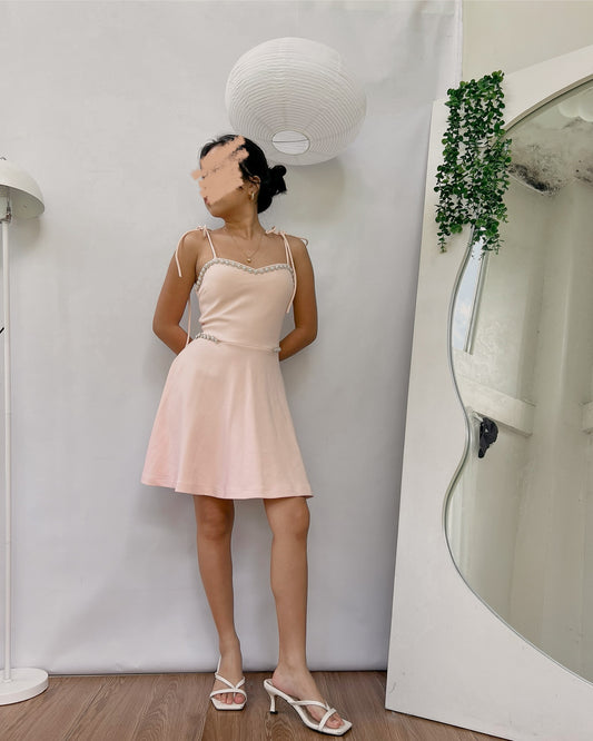 prettiest pink stretchy fabric self tie mini dress