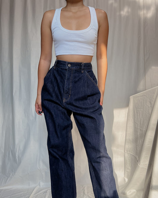 GU dark washed denim pleated clean cut pants (A5)