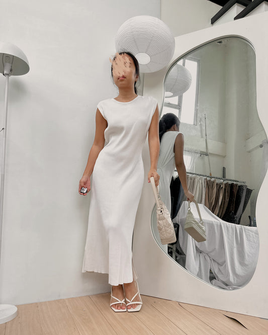 white ribbed knit dress