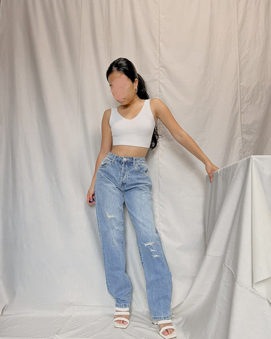 F21 light washed tattered denim pants (A28)