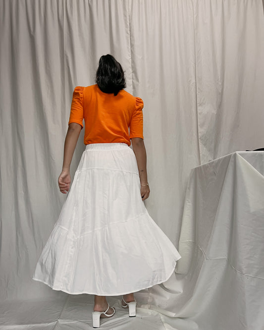 MONKI orange puff sleeve round neck top