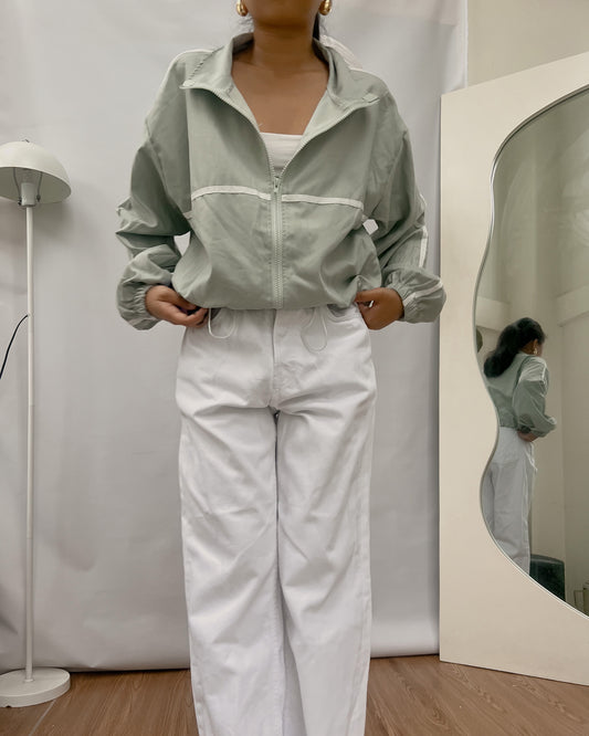 H&M white denim straight cut pants B1