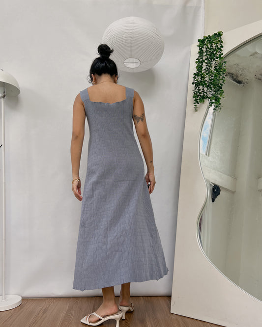 high quality blue knitted square neck dress