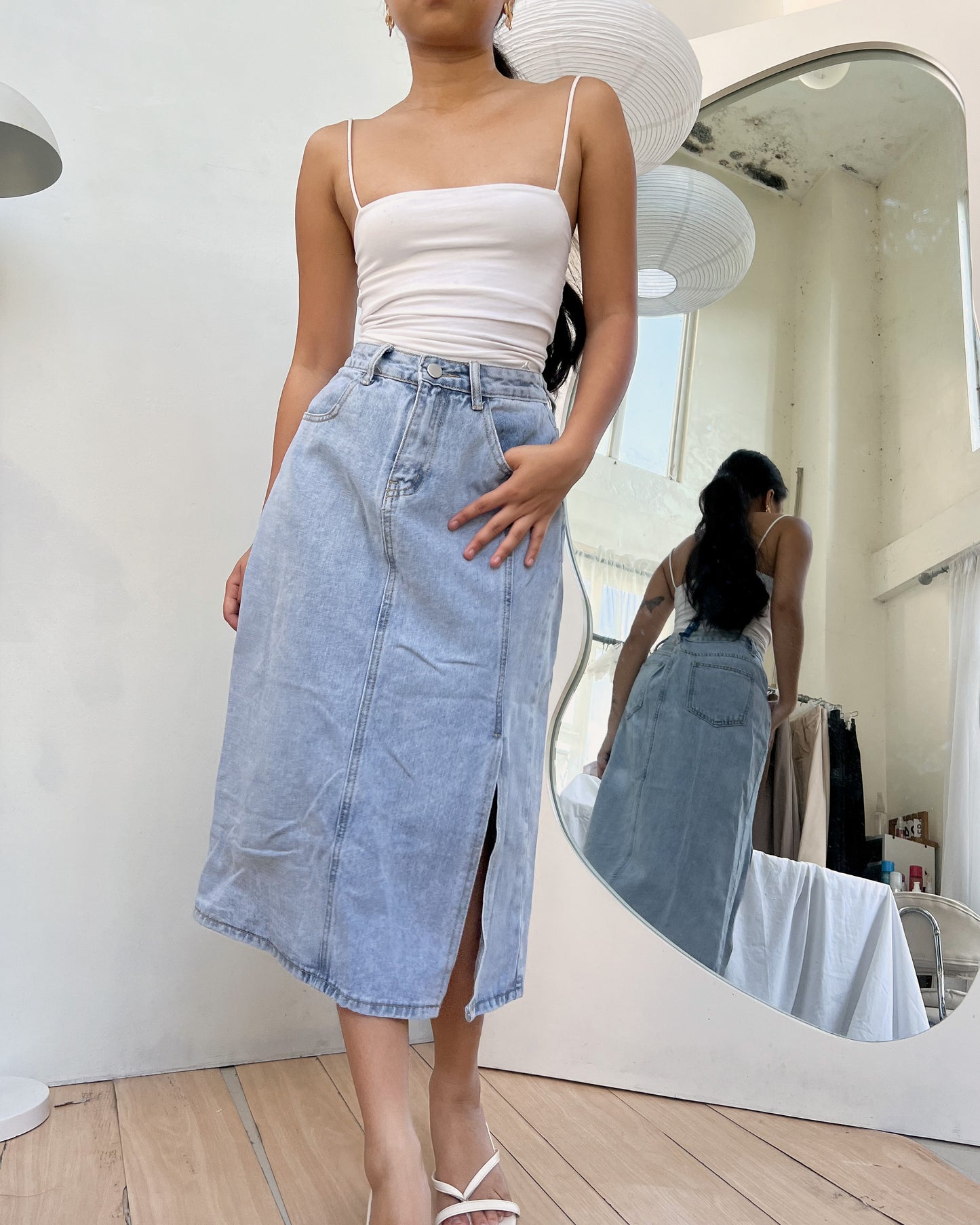 light washed denim midi skirt (V8)