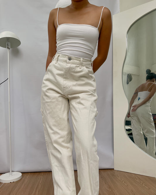 high quality cream denim pants K2