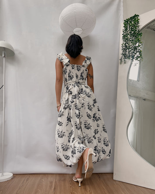 black and white floral maxi dress