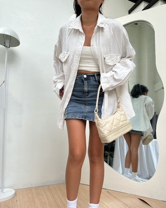 white soft corduroy button down cover up