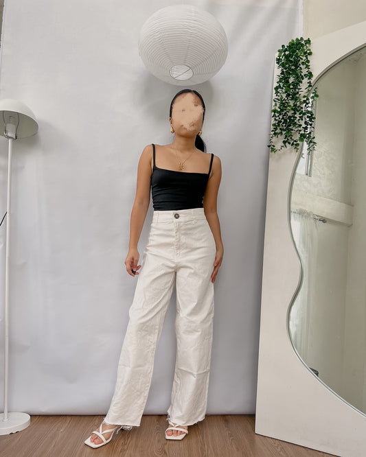 favee H&M off white denim wide leg pants F32