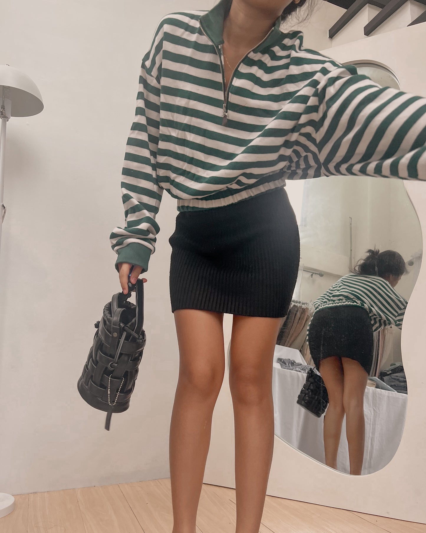 green zip up stripes pullover