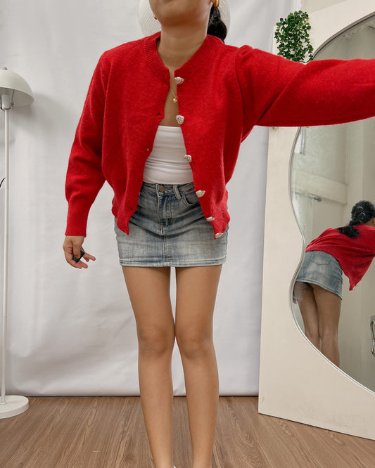favorite red heart button cardigan