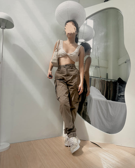 army green soft denim cargo pants (32-33) Z12