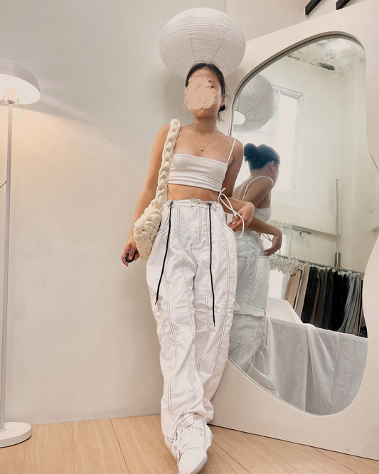 white contrast stitch parachute pants (23-31) L13