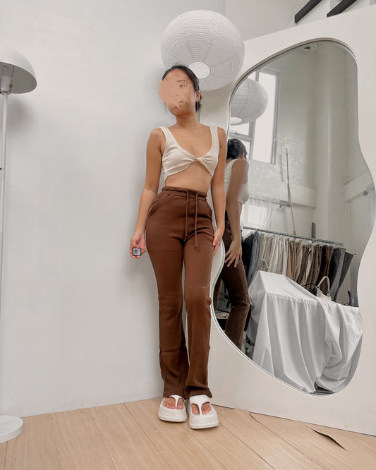 dark brown ribbed knit flare lounge pants S47 (20-24)