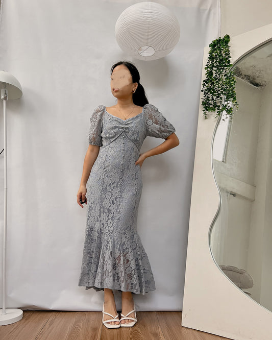 insane quality lace puff sleeve powder blue dress