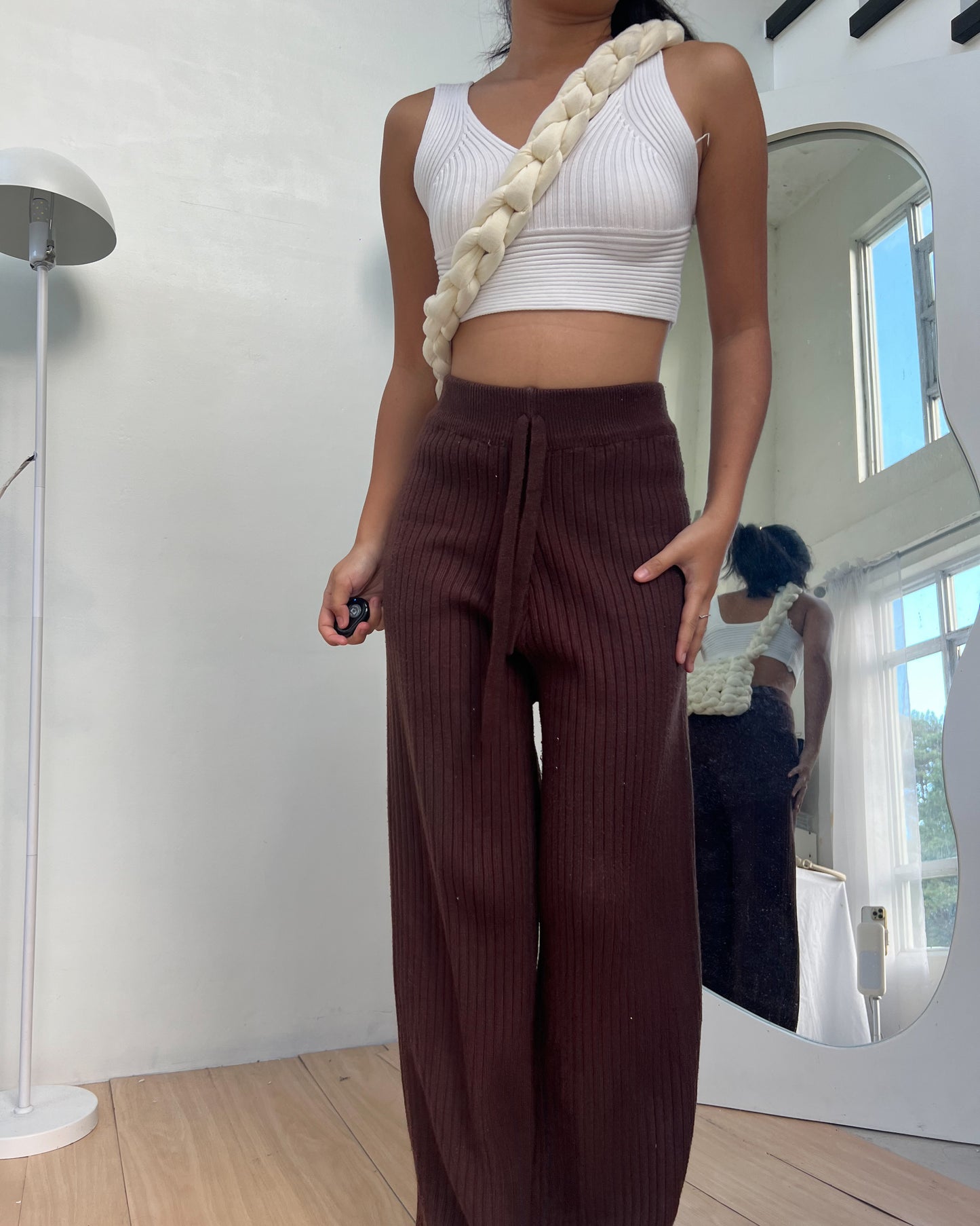 dark brown high quality ribbed knit lounge pants S15 (26-30)