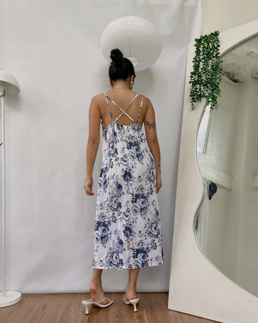 cotton floral crisscross back dress