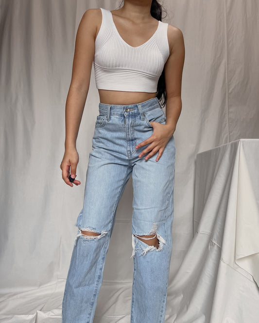 UNIQL0 tattered raw hem denim pants (A6)