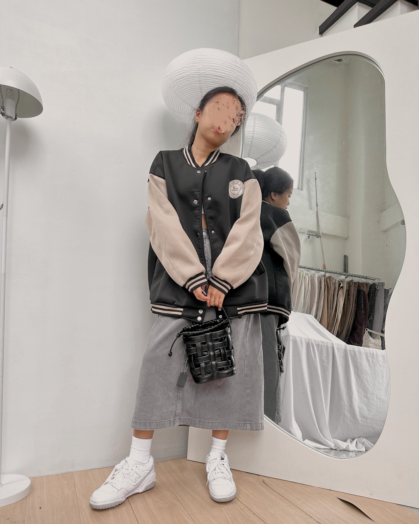 black and brown oversize bomber jacket