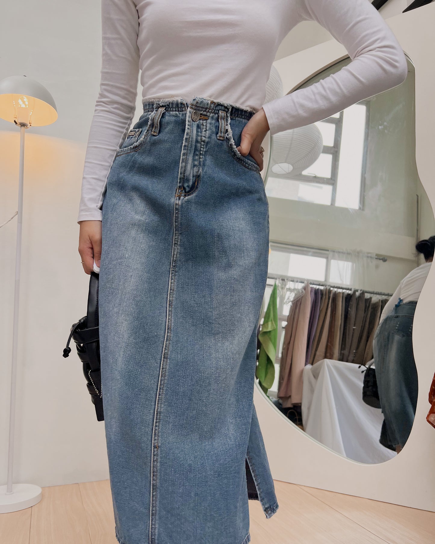 vintage washed soft denim maxi skirt (26-27)