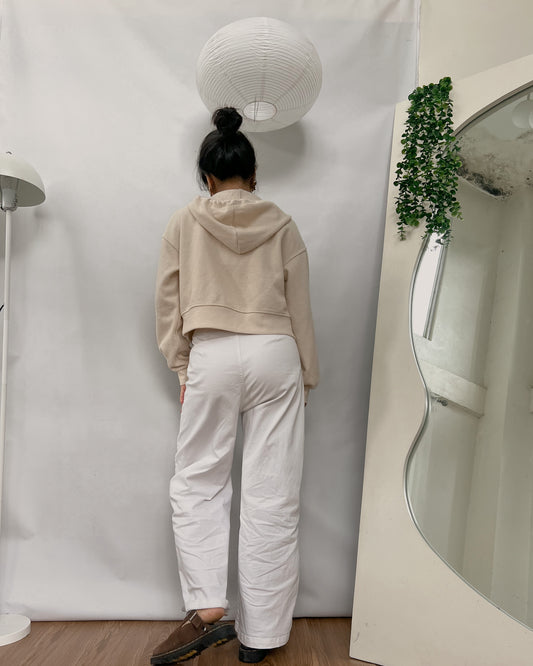 nude with yellow undertone waffle knit zip up hoodie
