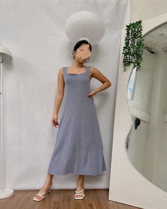 high quality blue knitted square neck dress