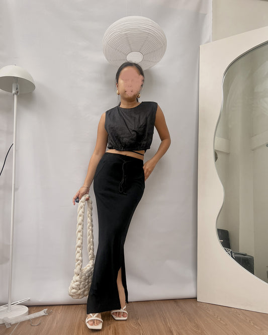 black lounge maxi skirt with side slit z9