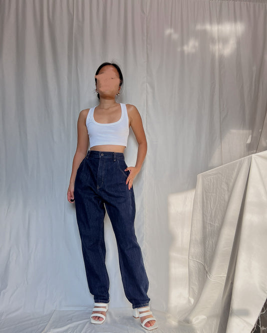 GU dark washed denim pleated clean cut pants (A5)