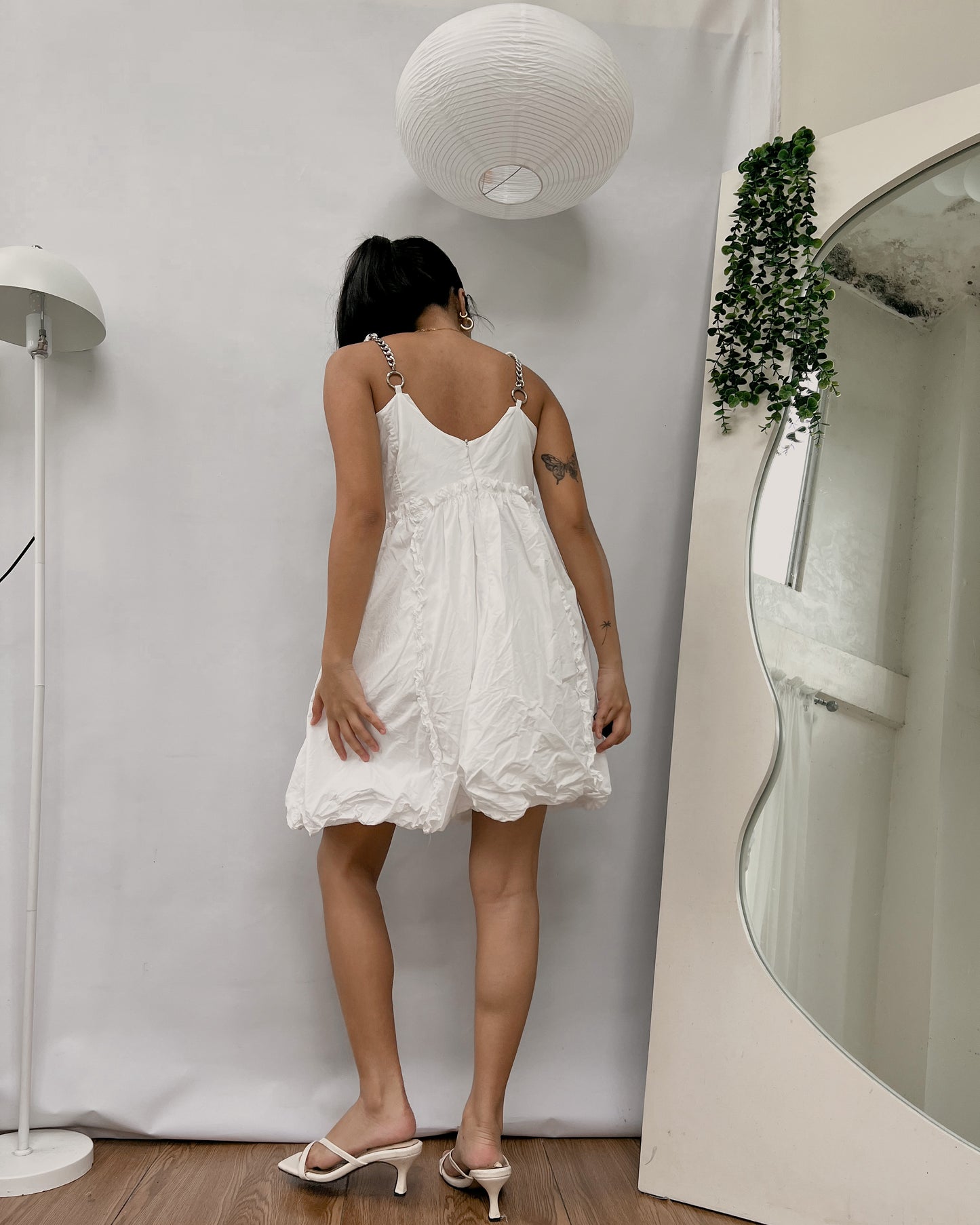 white mini dress with braid straps
