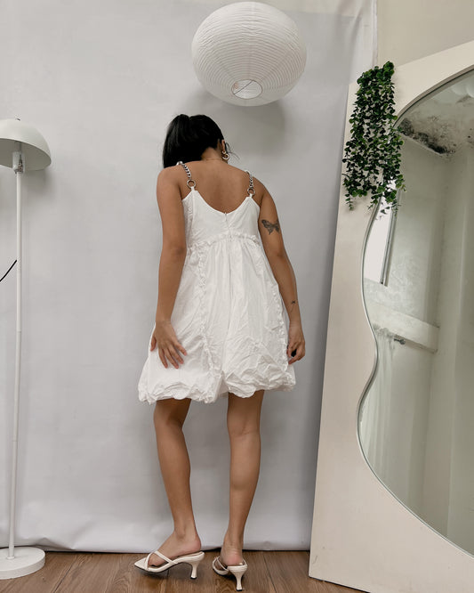 white mini dress with braid straps