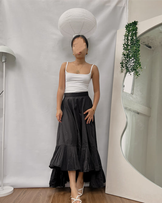 black maxi long back maxi skirt with pleated hem L11