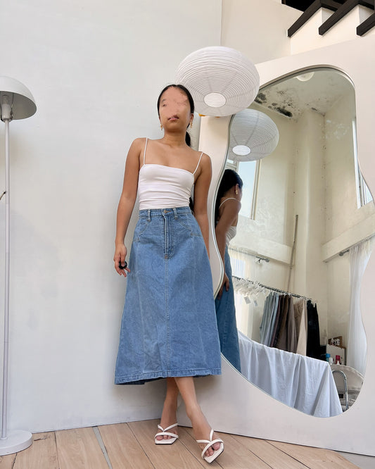 denim a-line midi skirt (V15)
