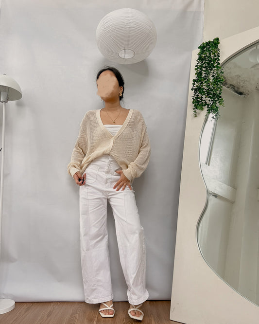 UNIQL0 nude colored see through crochet knit cardigan