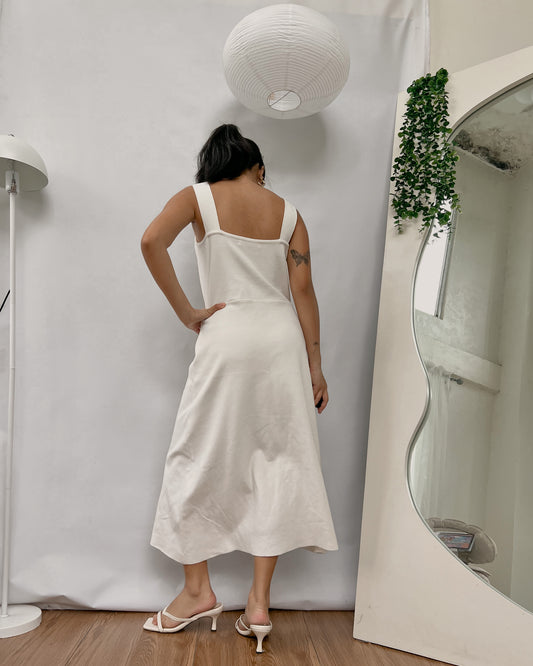 white knitted maxi dress
