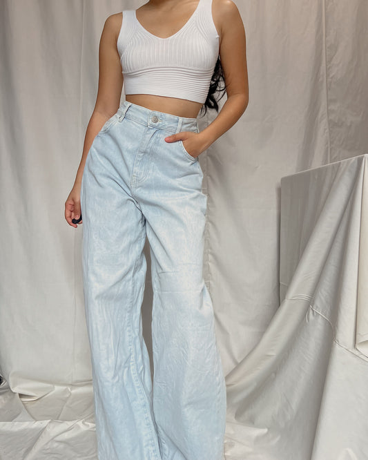 BERSHKA wide leg light washed denim pants (A14)