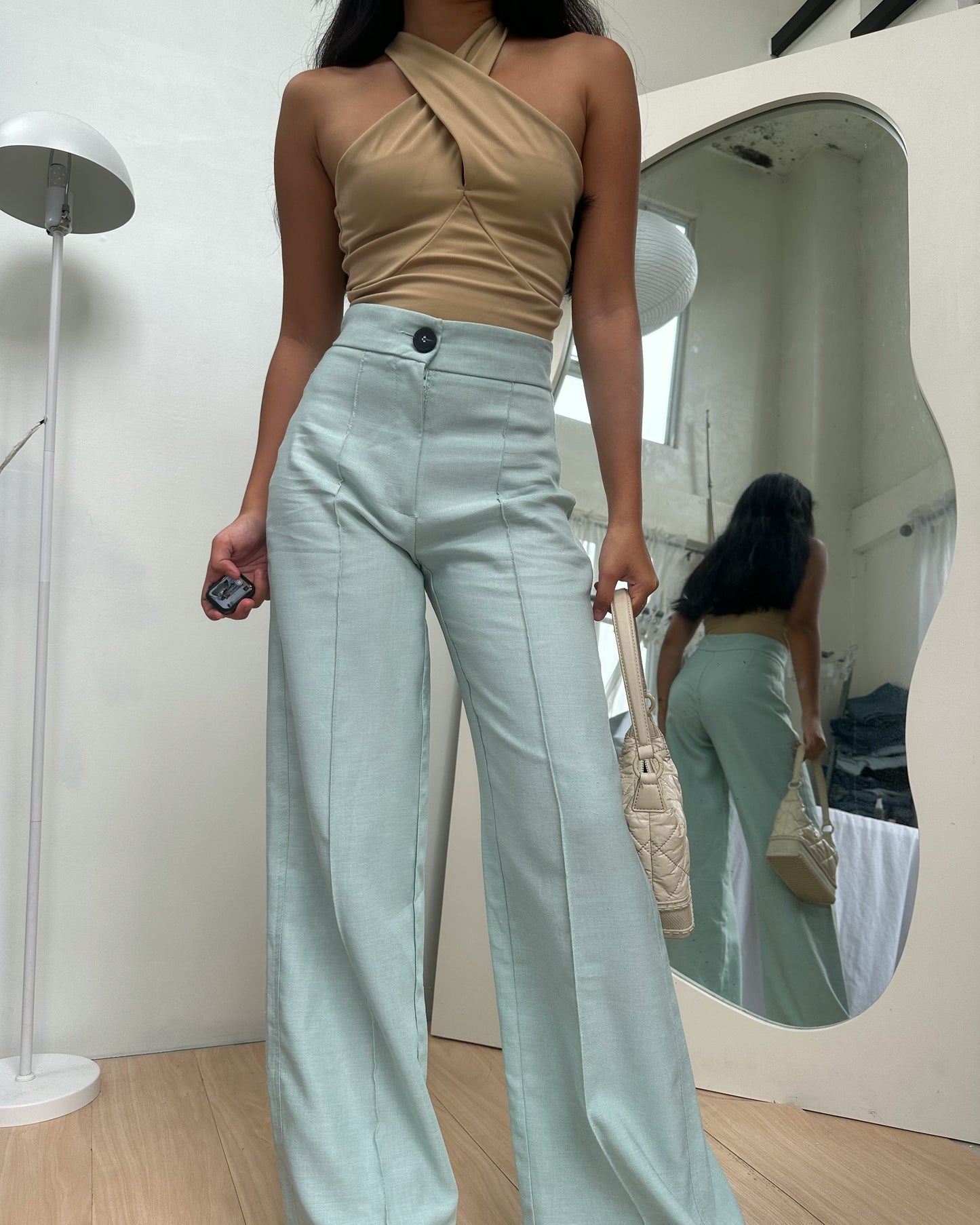 Bershka pastel mint green wide leg trousers (24-25) V8